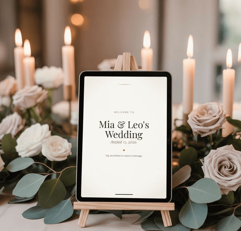 Guests leaving short video messages at a wedding